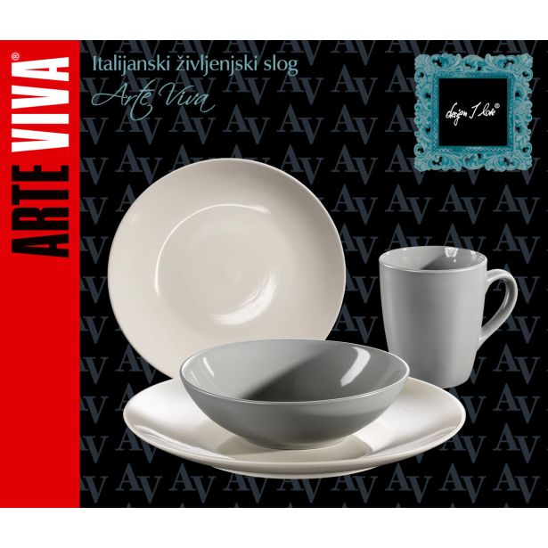 SET KROŽNIKOV ARTE VIVA 16 DELNI NATURLOOK KREM/SIVA