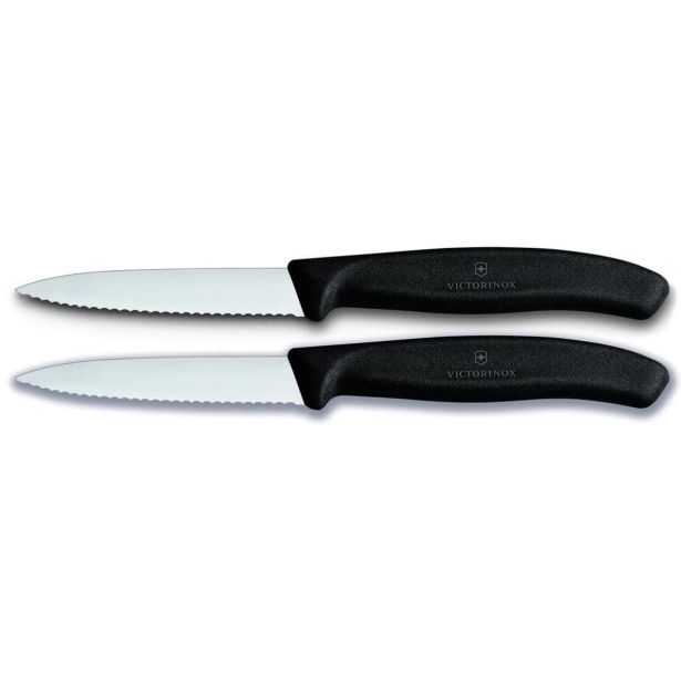 SET NOŽEV VICTORINOX ZA ZELENJAVO 2X NAZOBČANO REZILO 8CM ČRN