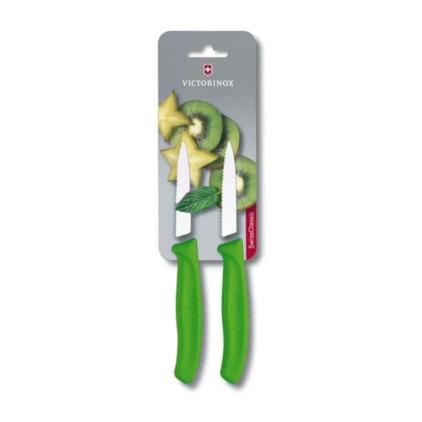 SET NOŽEV VICTORINOX ZA ZELENJAVO 2X NAZOBČANO REZILO 8CM ZELEN
