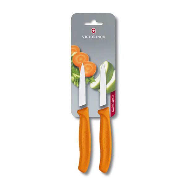 SET NOŽEV VICTORINOX ZA ZELENJAVO 2X ŠPIČASTO REZILO 8CM ORANŽEN