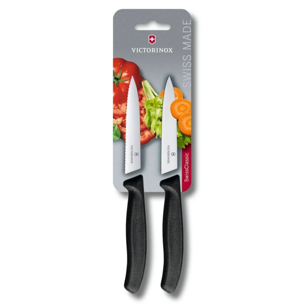 SET NOŽEV VICTORINOX ZA ZELENJAVO 2X10CM RAVNO +NAZOBČANO REZILO ČRN