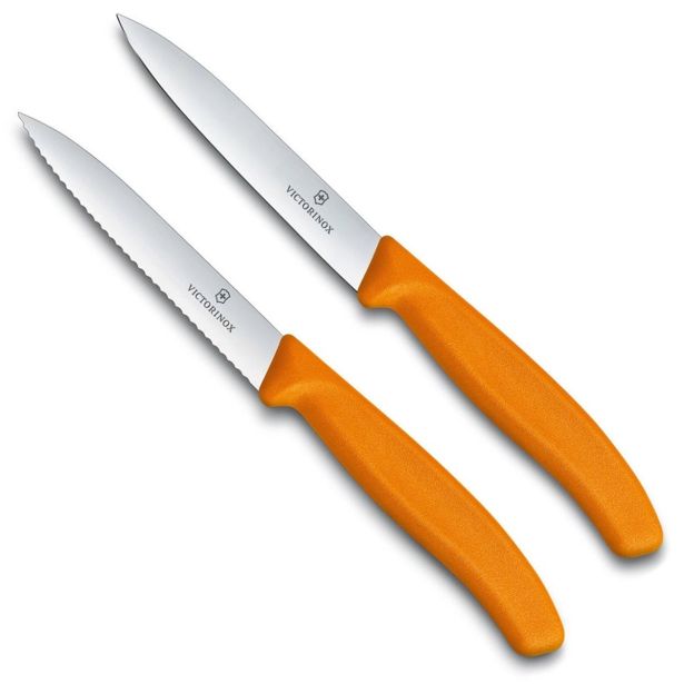 SET NOŽEV VICTORINOX ZA ZELENJAVO 2X10CM RAVNO +NAZOBČANO REZILO ORANŽ