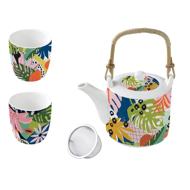 SET SKODELIC IN LONČKOV EASY LIFE TROPICAL VIBES ČAJNIK 600 ML+2 KOS KOZARCA 160 ML