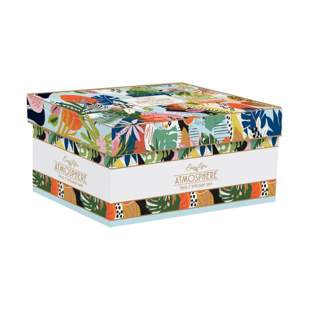 SET SKODELIC IN LONČKOV EASY LIFE TROPICAL VIBES ČAJNIK 600 ML+2 KOS KOZARCA 160 ML