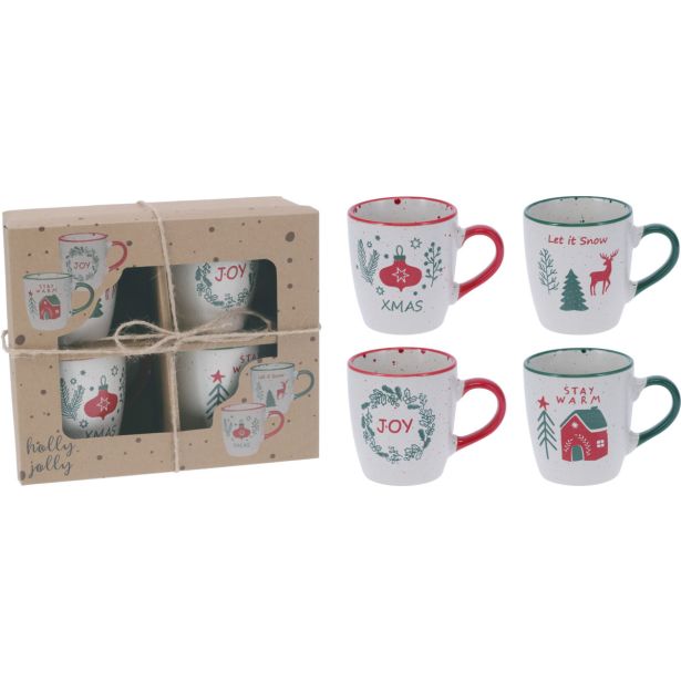 SET SKODELIC IN LONČKOV EH 200 ML 4/1 ZIMSKI DEKOR IZ KERAMIKE V ŠKATLI