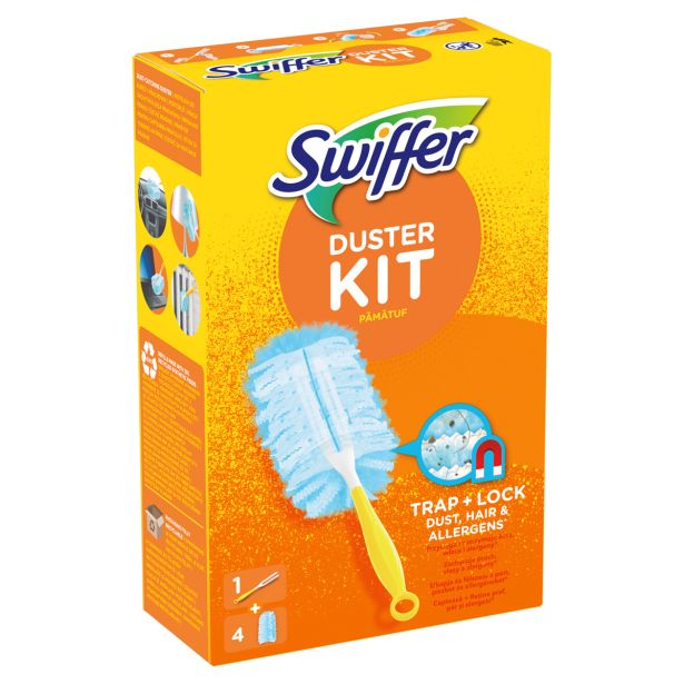 SWIFFER KOMPLET ZA BRISANJE PRAHU (KRATEK ROČAJ) + 4 KRPE