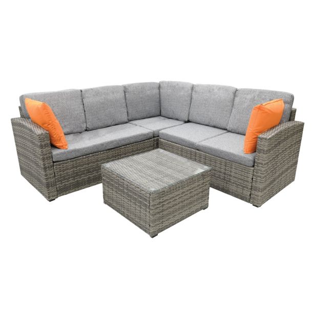 GARNITURA UMETNI RATAN BIVA SIENA SET Z BLAZINAMI SIVA MIZA+KLOP