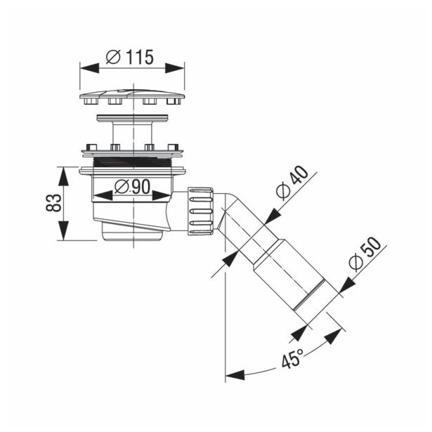 SIFON ZA KAD ZA PRHANJE LIV 40/50 MM PVC ROZETA FI 115