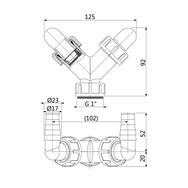 SIFON ZA PRALNI STROJ VAFRA PVC KOLENO ZA DVA PRALNA STROJA Z MEMBRANO