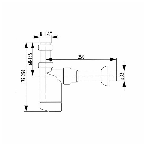 SIFON ZA UMIVALNIK LIV 32 MM PVC BREZ IZLIVNEGA VENTILA