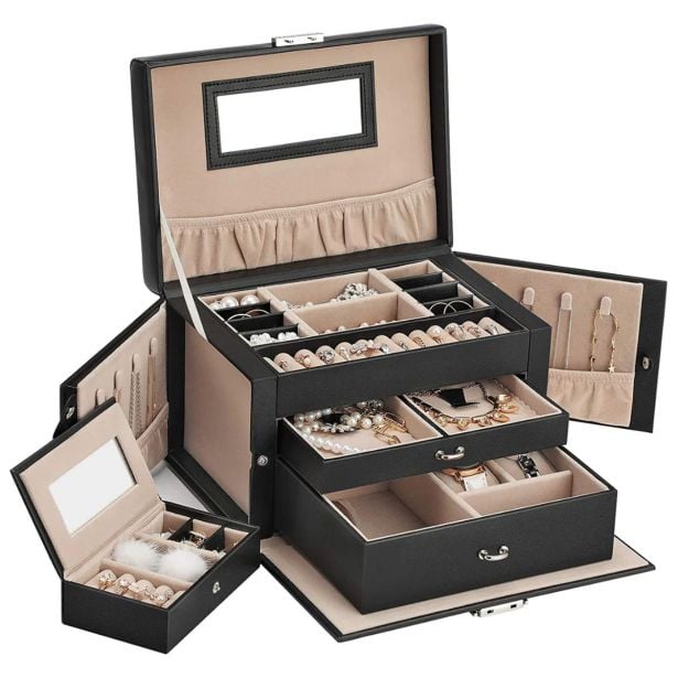 ŠKATLA ZA NAKIT SONGMICS Z 2 PREDALOMA IN OGLEDALOM