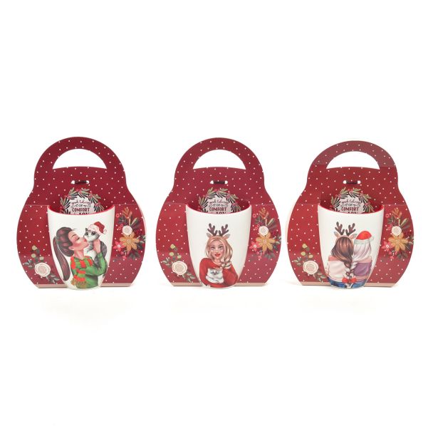 SKODELICA / LONČEK 340ML 8.3X11.5X10.5CM BOŽIČNI MOTIV