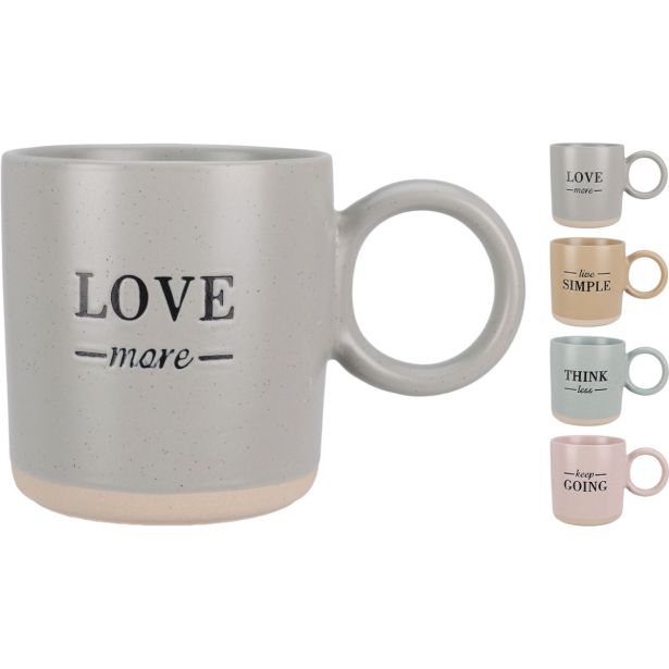 SKODELICA / LONČEK EH 350 ML Z IZRAZITIM ROČAJ. Z NAPISI RAZLIČNE BARVE