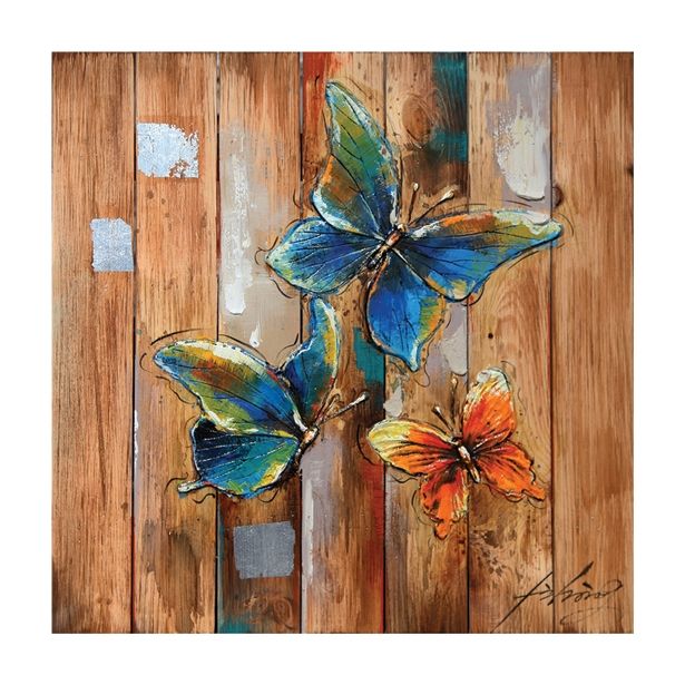 SLIKA BIVA METULJI 64X64 CM 3D NA LESU RAZLIČNA DEKORJA