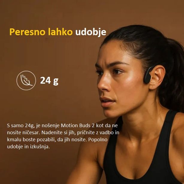 AGM MOTION BUDS 2 BLUETOOTH OBUŠESNE SLUŠALKE Z NAGLAVNO LUČKO "GYM" - BONE CONDUCTION - S KOSTNO PREVODNOSTJO ZVOKA