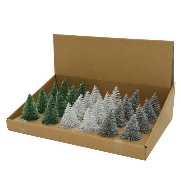 DEKORACIJA SMREKICA 8 CM SORT BELA / SREBRNA / ZELENA