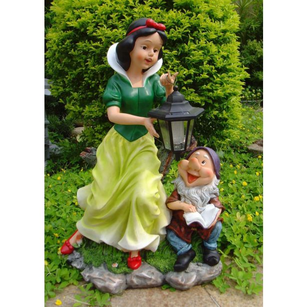 FIGURA, OKRASNA SNEGULJČICA IN PALČEK S SOLARNO LANTERNO V.62CM