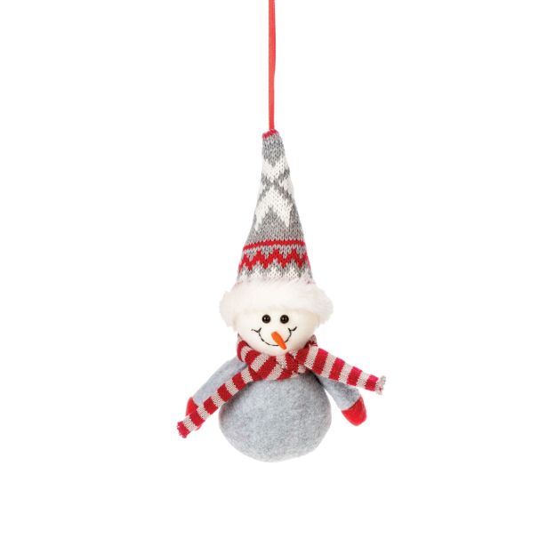 OKRASEK ZA JELKO GLOSSTYLE SNEŽAK 13 CM TEKSTILNI SIVI ALI RDEČI