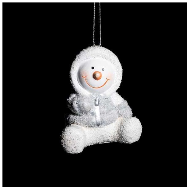 OKRASEK ZA JELKO GLOSSTYLE SNEŽAK KERAMIČNI 7 CM SIVE BARVE