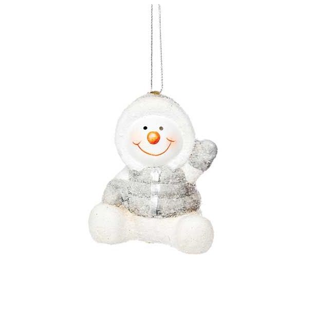 OKRASEK ZA JELKO GLOSSTYLE SNEŽAK KERAMIČNI 7 CM SIVE BARVE