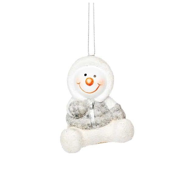 OKRASEK ZA JELKO GLOSSTYLE SNEŽAK KERAMIČNI 7 CM SIVE BARVE