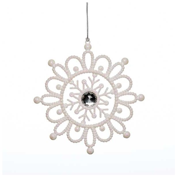 OKRASEK ZA JELKO GLOSSTYLE SNEŽINKA BELA 14 CM PREMERA