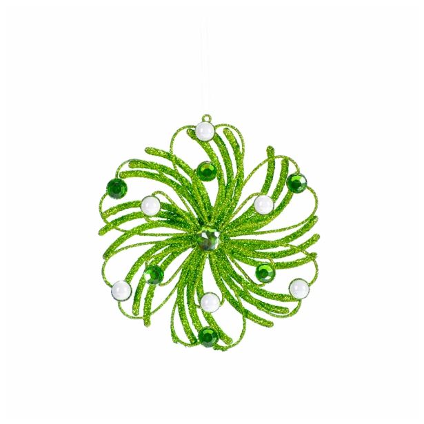 OKRASEK ZA JELKO GLOSSTYLE SNEŽINKA FI 11 CM ZELENA SORTIRANO