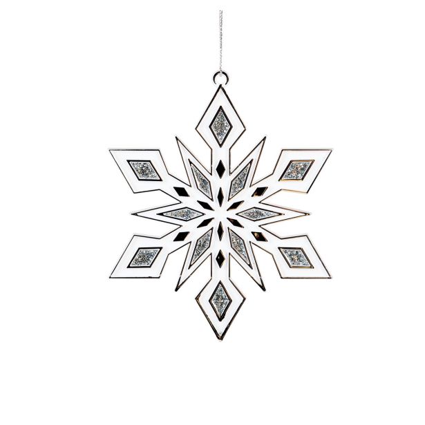 OKRASEK ZA JELKO GLOSSTYLE SNEŽINKA SREBRNO BELA 11X11X13 CM