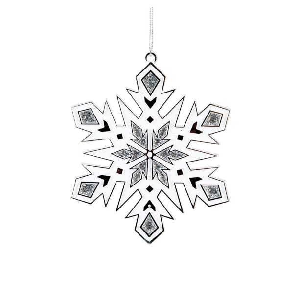 OKRASEK ZA JELKO GLOSSTYLE SNEŽINKA SREBRNO BELA 11X11X13 CM