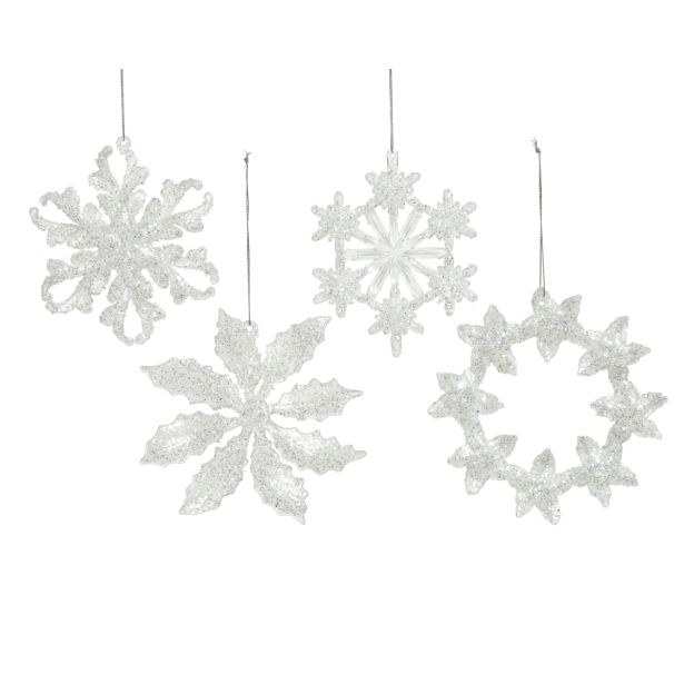 OKRASEK ZA JELKO SNEŽINKA, BELE BARVE, FI 13.50 CM, SORT