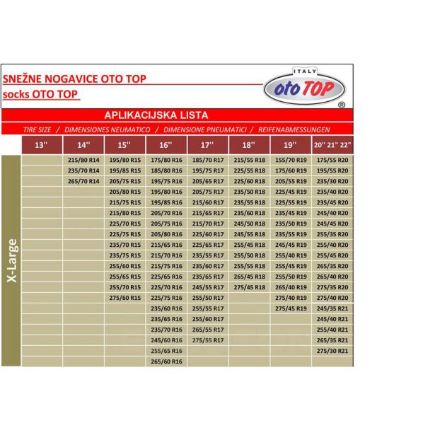 SNEŽNE VERIGE OTO TOP SNEŽNE NOGAVICE XL