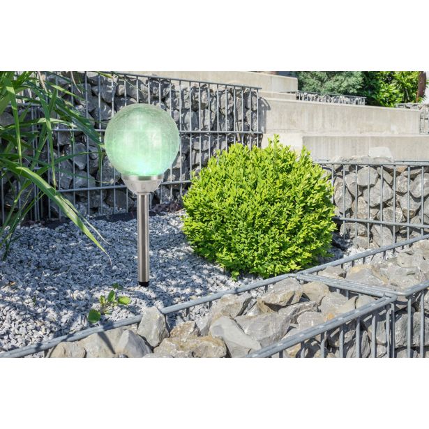 SOLARNA VRTNA SVETILKA GLOBO BUNKA INOX RAZPOK. STEKLO 0.06W 3.2V, BARVITA