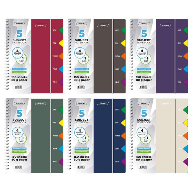 ŠOLSKI ZVEZEK TARGET SPIRALNI A4 5 PREDMETOV ČRTE+KARO 28493