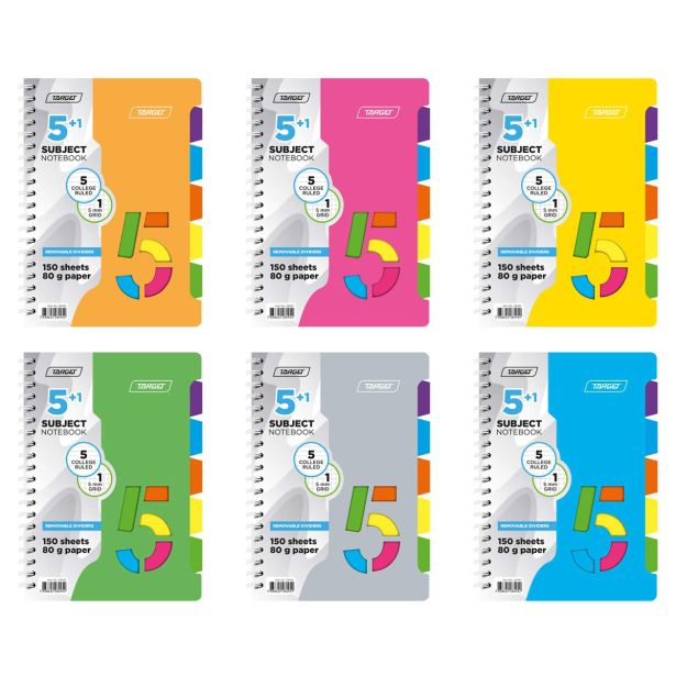 ŠOLSKI ZVEZEK TARGET SPIRALNI B5 5 PREDMETOV ČRTE+KARO 28495