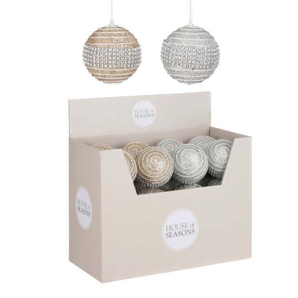 BUNKA ZA NOVOLETNO JELKO IZ UMETNE MASE, PREMER 10 MM, SREBRNE ALI ZLATE BARVE