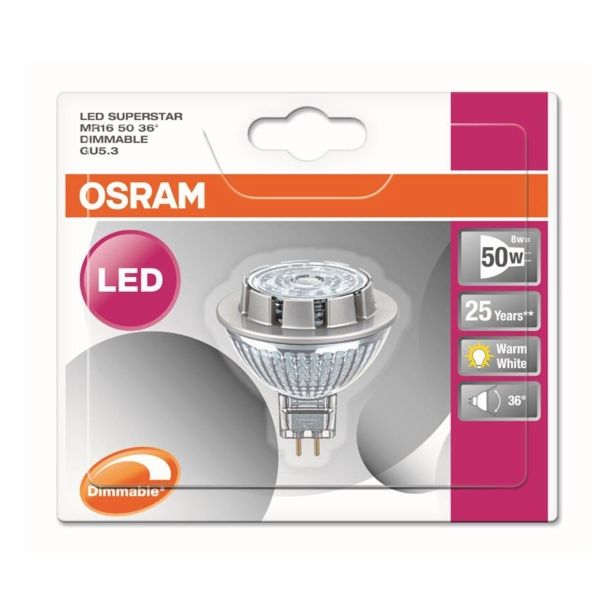 NIZKONAPETOST.LED ŽARNICA OSRAM SST MR16 50 36° 8W/827 12V GU5.3 DIM BL/1