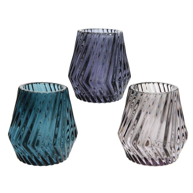 SVEČNIK STEKLEN 8X9 CM SORTIRANO