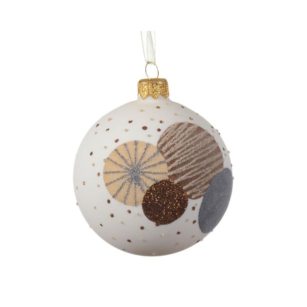 STEKLENA BUNKA DECORIS BELA S KROGI IN PIKAMI FI 8 CM