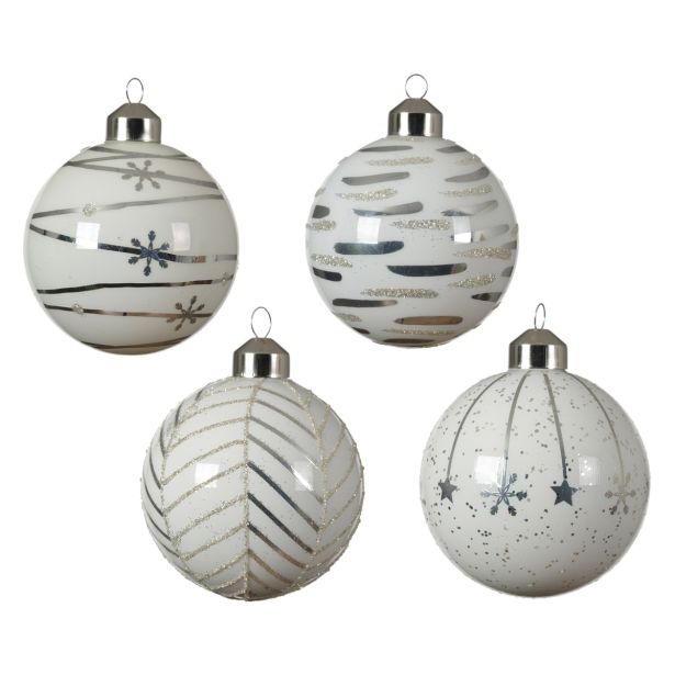 STEKLENA BUNKA DECORIS BELA S SREBRNIM DEKORJEM FI 8 CM SORT