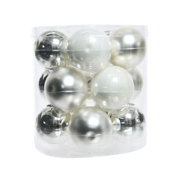 STEKLENA BUNKA DECORIS BELA/SREBRNA MAT/SIJOČE 15/1 FI 6 CM