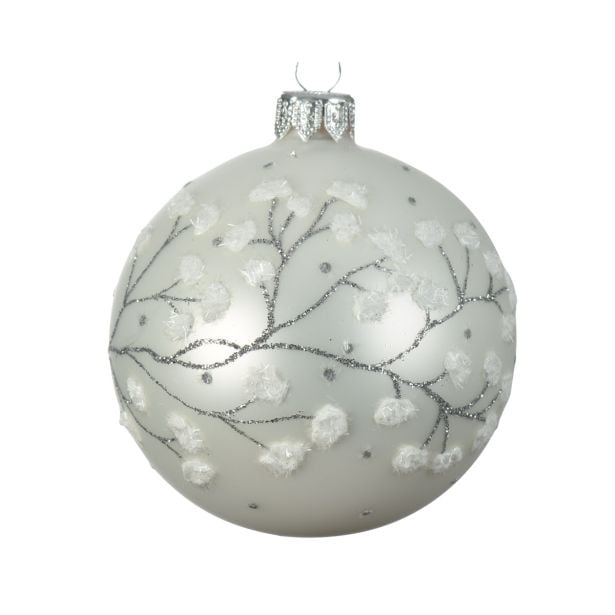 STEKLENA BUNKA DECORIS BELA Z VEJICO FI 8 CM