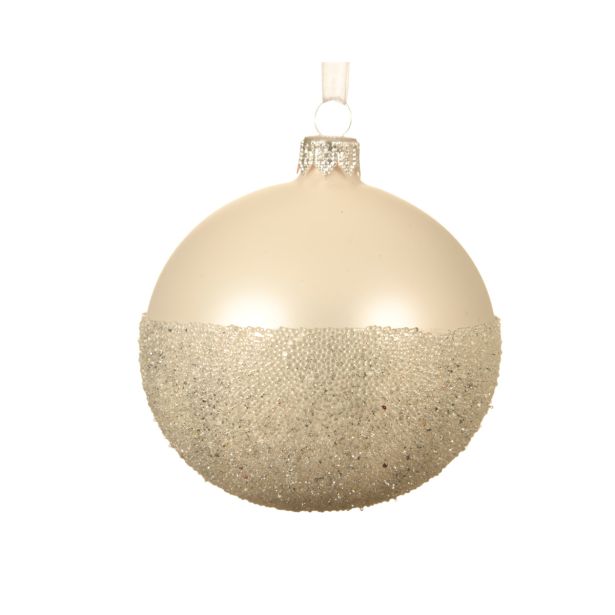 STEKLENA BUNKA DECORIS BELE BARVE S POSIPOM FI 8 CM