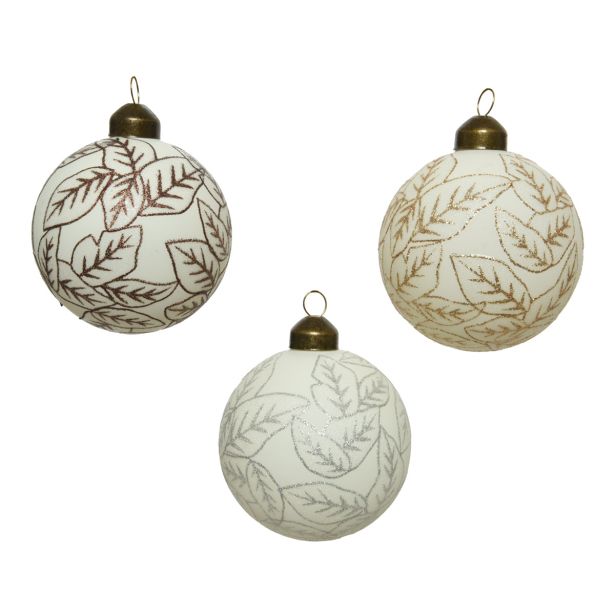 STEKLENA BUNKA DECORIS BELE BARVE Z LISTJEM FI 8 CM SORT