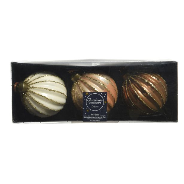 STEKLENA BUNKA DECORIS BELE/RJAVE BARVE 3/1 FI 8 CM