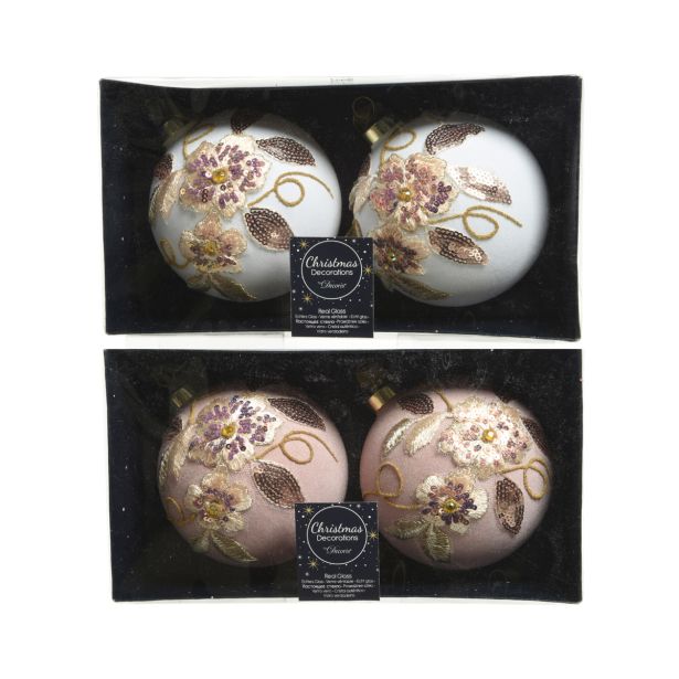 STEKLENA BUNKA DECORIS BELE/ROZA S CVETJEM 2/1 FI 10 CM SORT