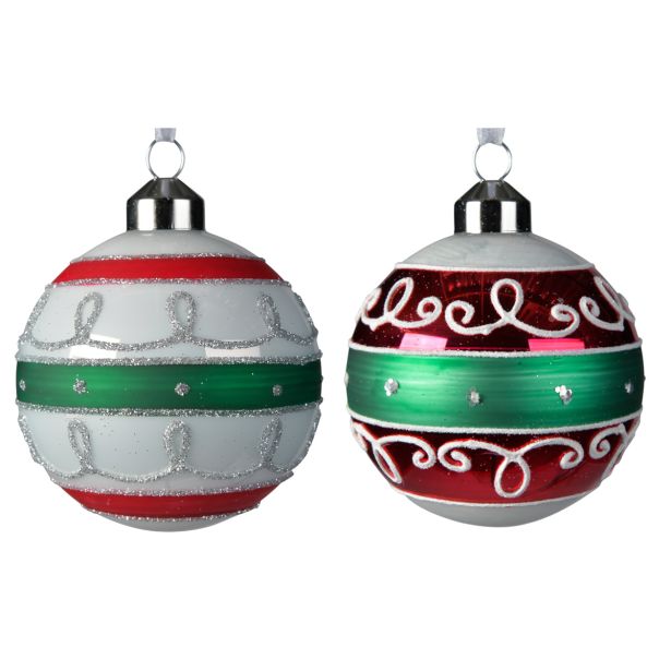 STEKLENA BUNKA DECORIS BOŽIČNE BARVE Z DEKORJEM FI 8 CM SORT