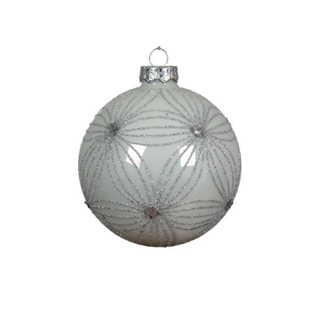 STEKLENA BUNKA DECORIS FI 10 CM, RDEČA/SREBRNA VZOREC, SORTIRANO