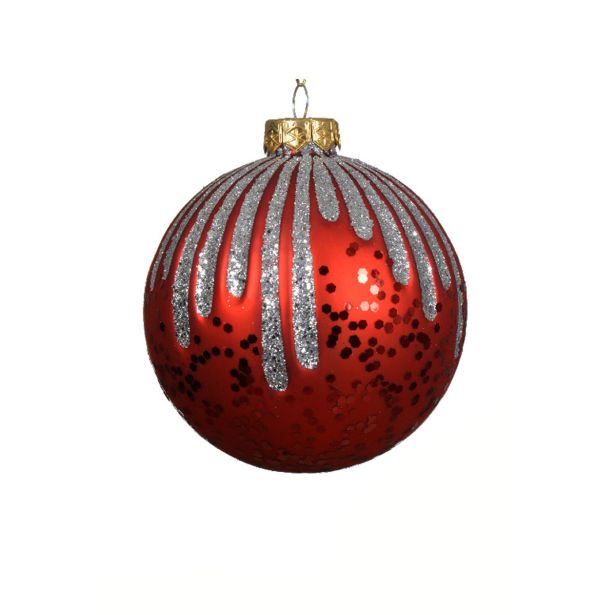 STEKLENA BUNKA DECORIS FI 10 CM, RDEČA/SREBRNA VZOREC, SORTIRANO