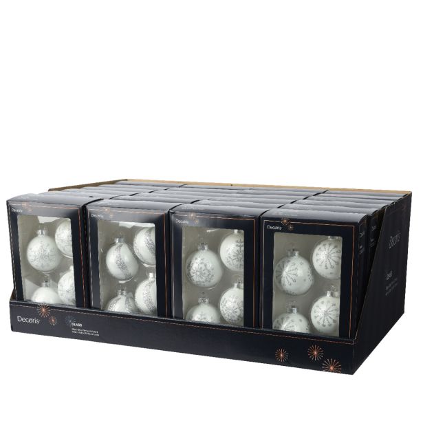 STEKLENA BUNKA DECORIS FI 6 CM, SREBRNA/BELA VZOREC, SORTIRANO 4/1