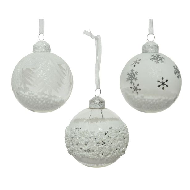 STEKLENA BUNKA DECORIS FI 8 CM, BELA VZOREC, SORTIRANO